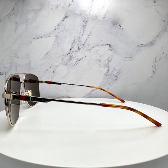 New GUCCI Sunglasses Gold Metal Square Aviator Pilot Red Green Web Logo Mens - Picture 12 of 16